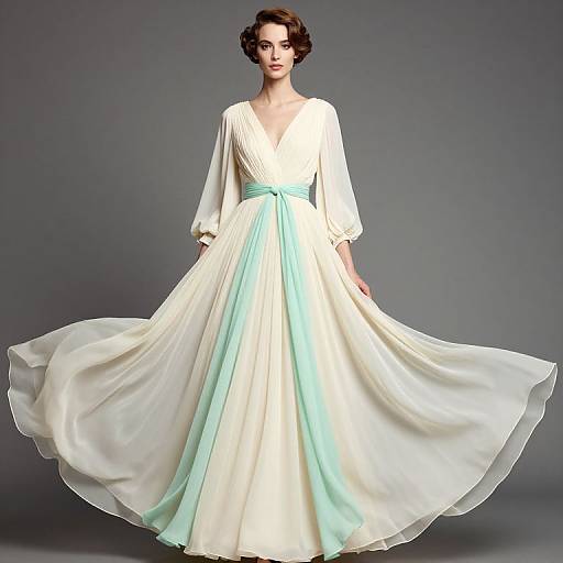 Vintage Style Ivory and Mint Chiffon Dress