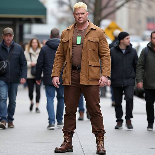 Stylish Blonde Man on City Sidewalk