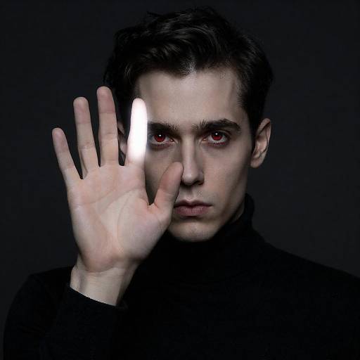 Mysterious Man with Illuminated Fingers