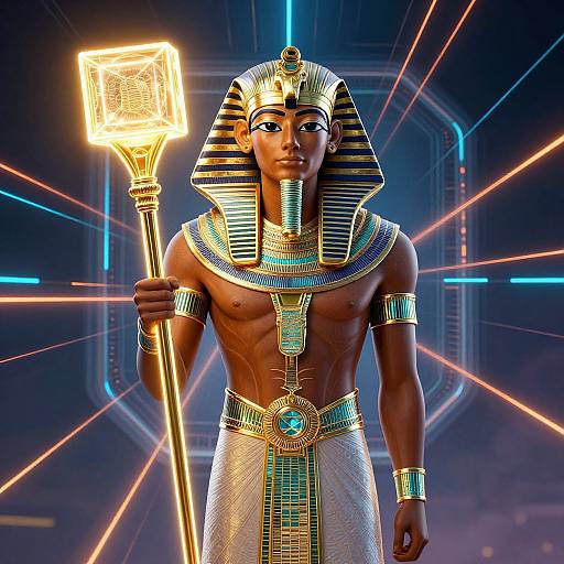 Neon Egyptian Prince with Scepter