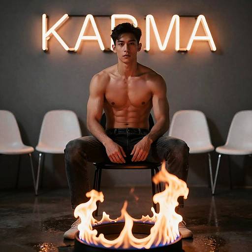 Muscular Man in Front of Neon Sign