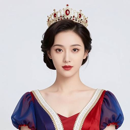 Regal Woman in Red and Blue Dress