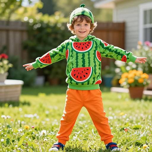 Boy in Watermelon Outfit Enjoying Summer