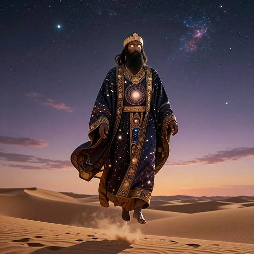 Epic Celestial Sage Above Golden Dunes