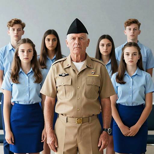 Serious Military Gathering with Teenagers