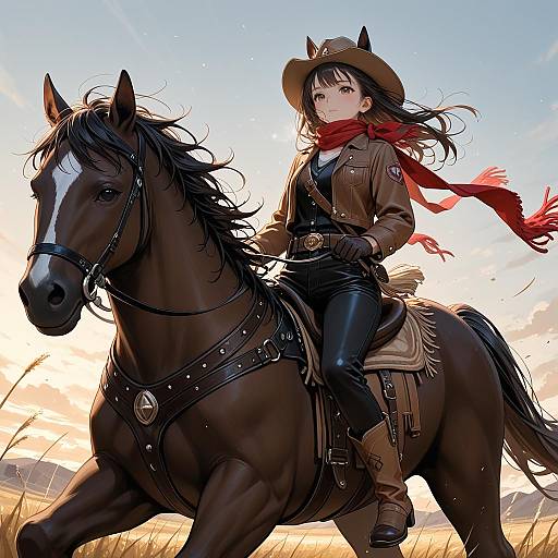 Adventurous Cowgirl Riding Through the Wind