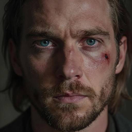 Close-up of bruised man with intense gaze