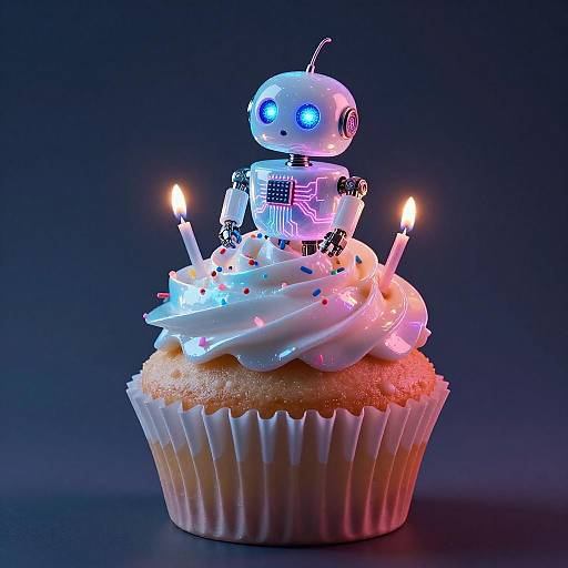 Glossy Bioluminescent Cupcake Nano-Android Cinematic Portrait