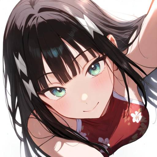 Girl in Red Swimsuit with Floral Print