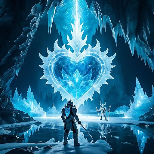 Explorers in Ethereal Ice Cave with Dragon Explorers in Ethereal Ice Cave with Dragon