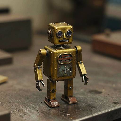 Miniature Patinated Brass Robot