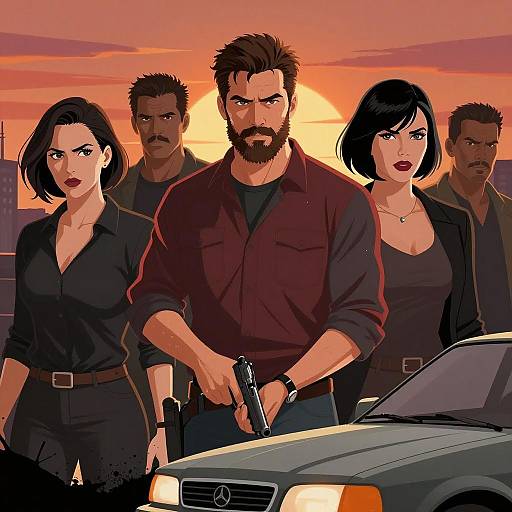 Dramatic Action Scene with Five Characters