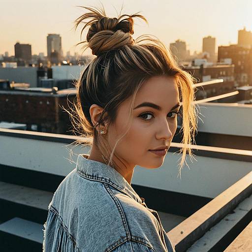 Golden Hour Rooftop Fashion with Top Knot