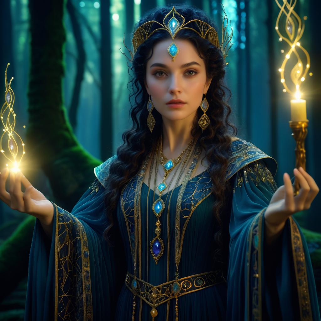 Enigmatic Sorceress in Enchanted Forest