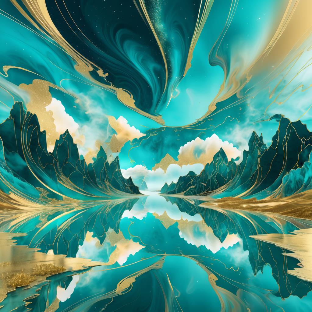 Surreal Cloud Landscapes in Teal and Gold