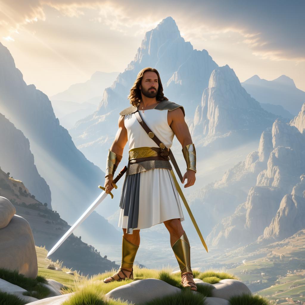 Jesus the Warrior in Tranquil Mountains