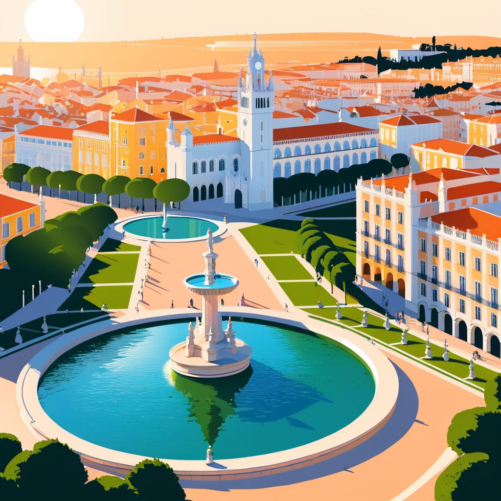 Illustrative Sunset View of Lisbon Landmarks