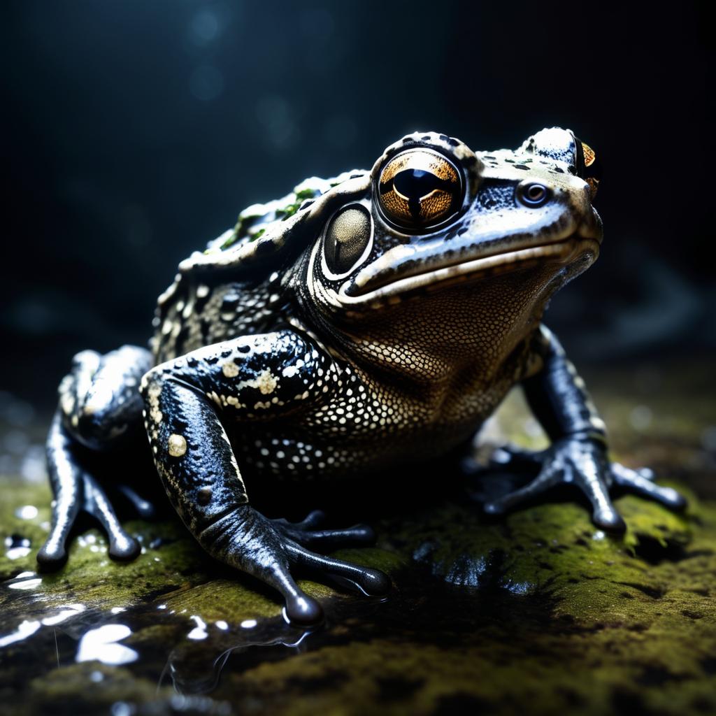 Eerie Decaying Toad in Dark Atmosphere