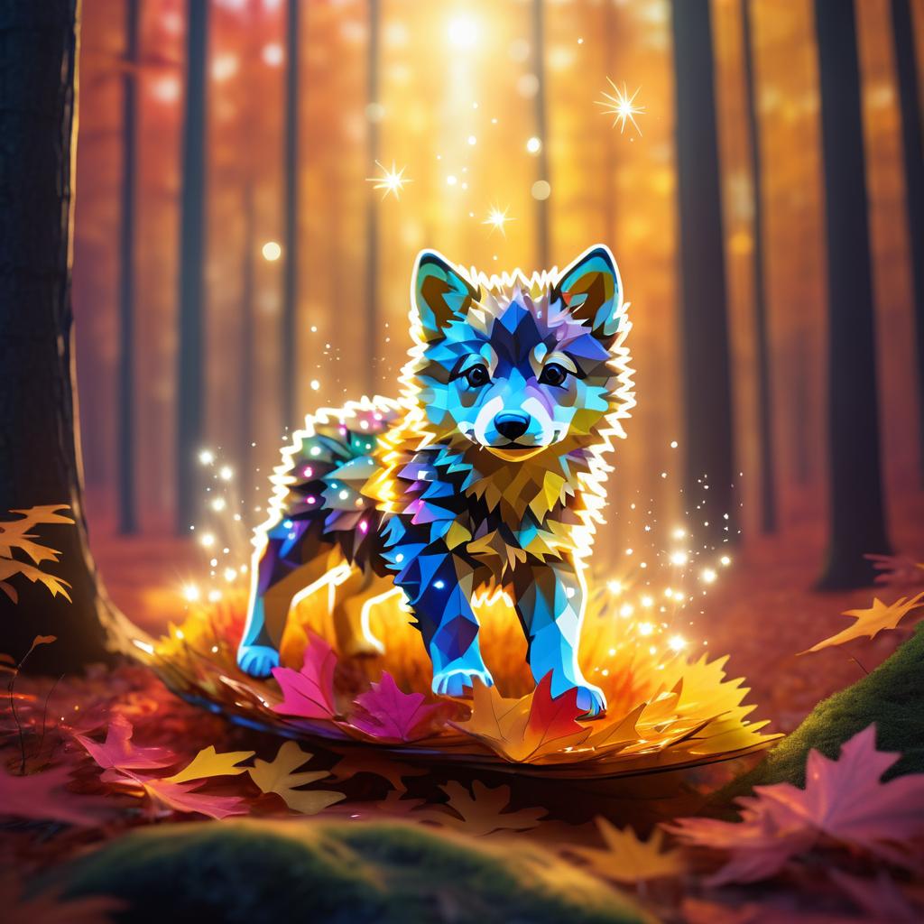 Ethereal Wolf Pup in Autumn Forest