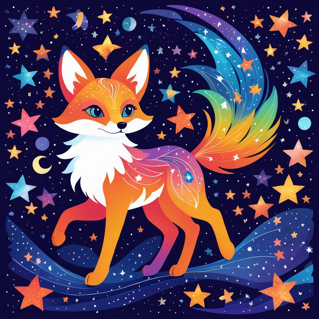 Whimsical Winged Fox Under Starry Sky