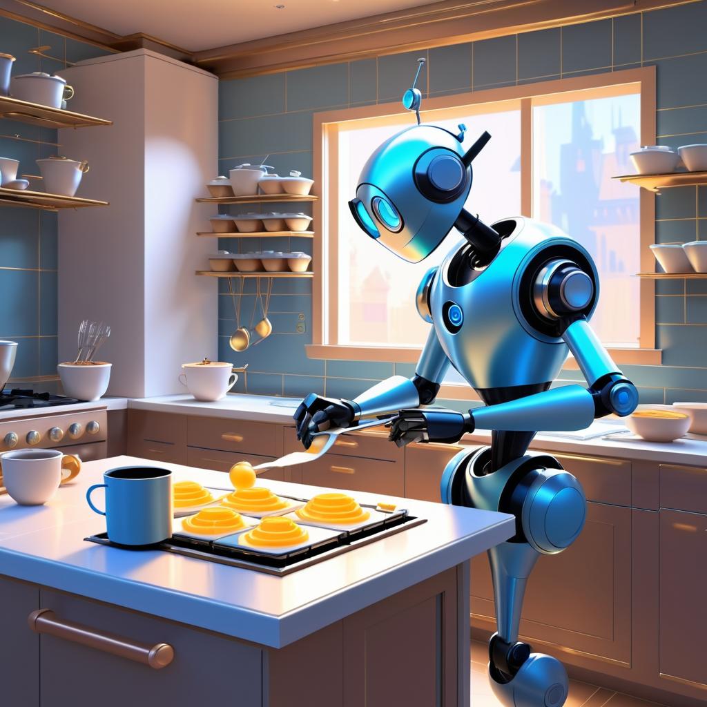 Whimsical Robot Breakfast Animation in Disney Style