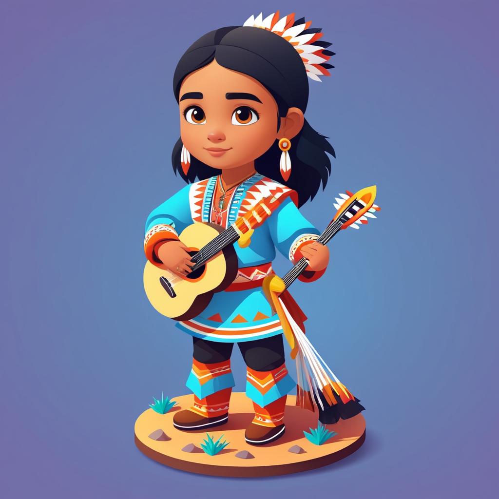 Isometric Illustration of Indigenous Musician