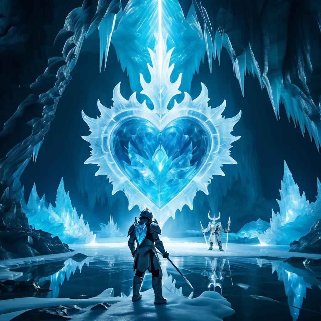 Explorers in Ethereal Ice Cave with Dragon