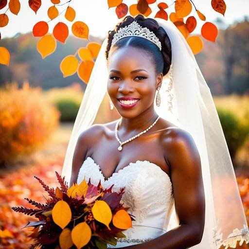 Smiling Bride in Autumn Wedding Dress
