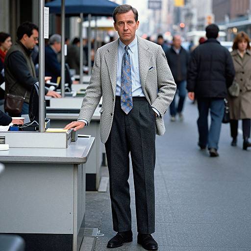 Confident Man at Busy Urban Checkout