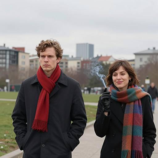 Two People Walking Outdoors in City Park