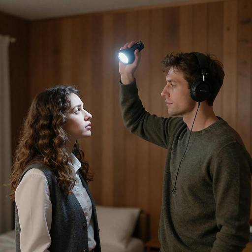 Candid Moment in a Wooden Room