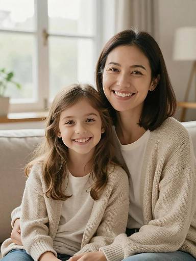 Warm Mother-Daughter Cozy Living Room Portrait