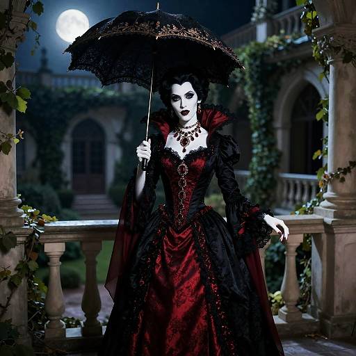 Raven-Haired Vampire Duchess on Moonlit Balcony
