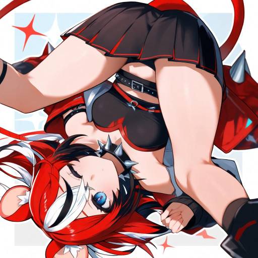 Anime Girl with Red and White Hair in Dynamic Pose