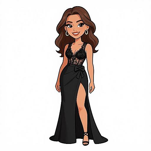 Elegant Woman in Black Lace Eveningwear