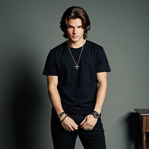 Young Man in Casual Black Outfit