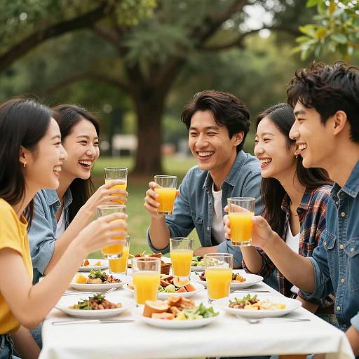 Young Friends Sharing a Joyful Picnic