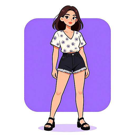 Casual Woman in Botanical Print Blouse