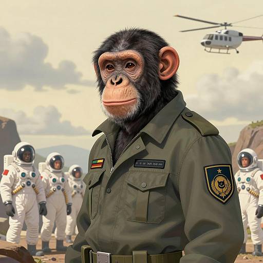Chimpanzee in Military Jacket Illustration