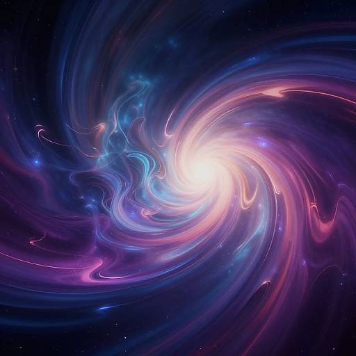 Digital artwork of a vibrant, swirling galaxy with a bright white core, surrounded by neon blue, pink, and purple tendrils in a deep, star
