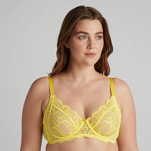Elegant Woman in Yellow Lace Bra