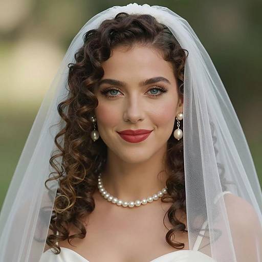 Elegant Woman in Veil and Pearls
