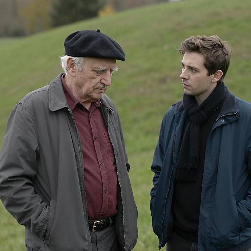 Intense Conversation on a Grassy Hill