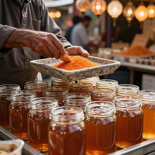 Merchant Filling Jars in Market