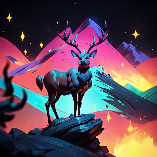 Majestic Stag in Surreal Mountain Landscape