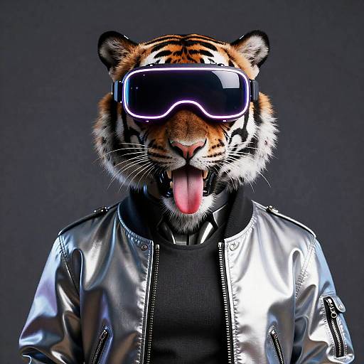 Cyber Tiger with Chrome Bomber Jacket