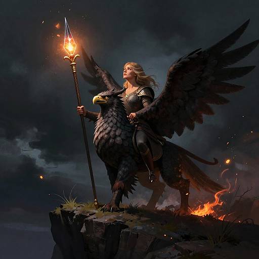 Noble Griffin Rider at Stormy Cliff