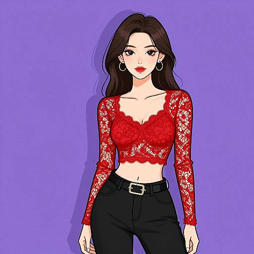 Elegant Woman in Red Lace Crop Top