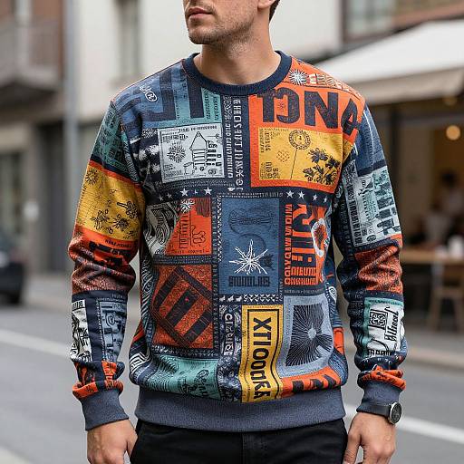 Stylish European Man in Graphic Sweatshirt