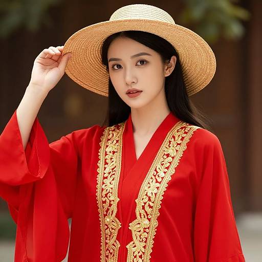 Elegant Woman in Red and Gold